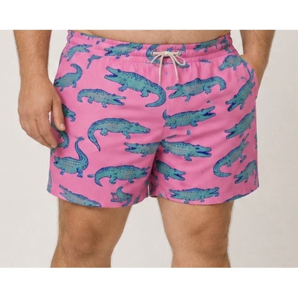 Chubbies Size 2XL The Glades Swim Trunks Alligator Print Pink Teal 5.5" Inseam